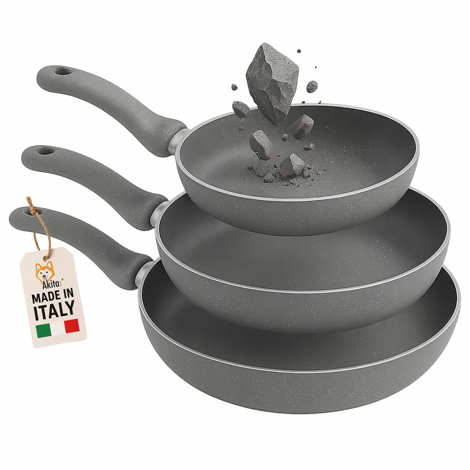 Set 3 padelle primolla stone effetto pietra antiaderenti