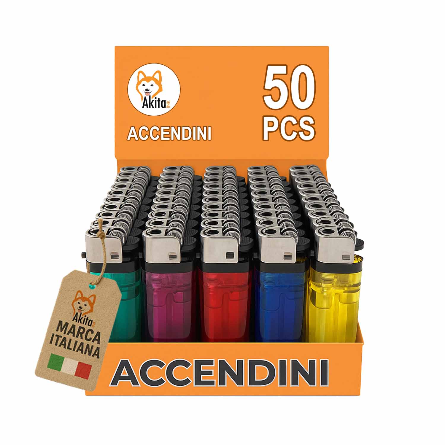 Box 50 accendini a gas colorati non ricaricabili