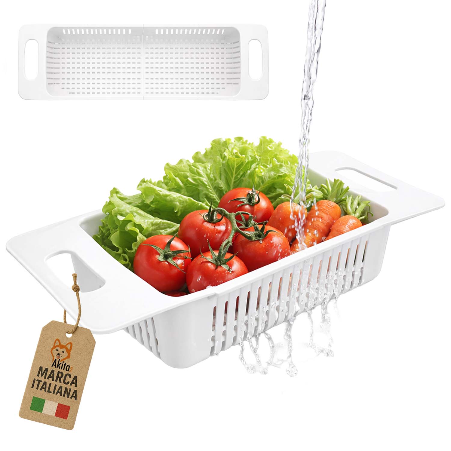 Cesto Telescopico Lavello Allungabile Scolapiatti Bianco foto 2