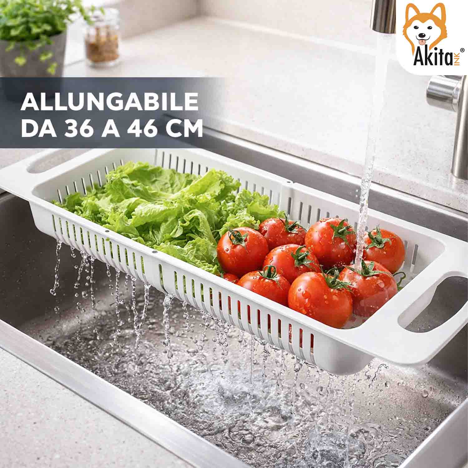 Cesto Telescopico Lavello Allungabile Scolapiatti Bianco foto 3