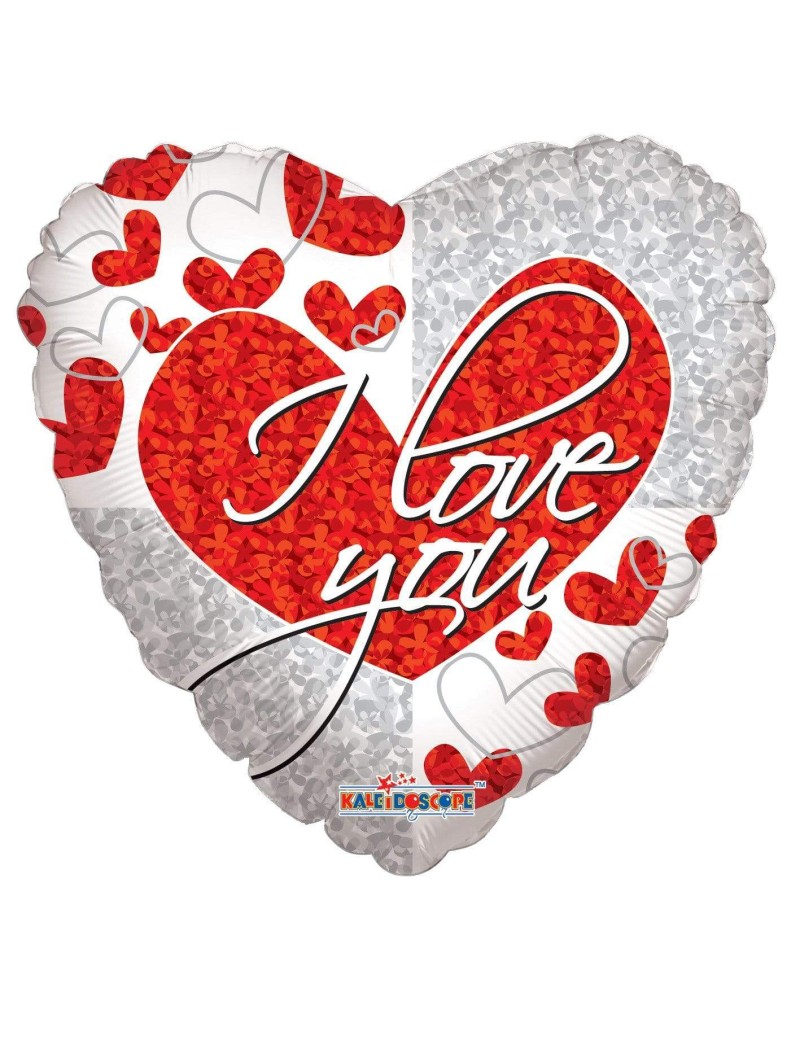 Palloncino a cuore argento e rosso con testo  i love you 18