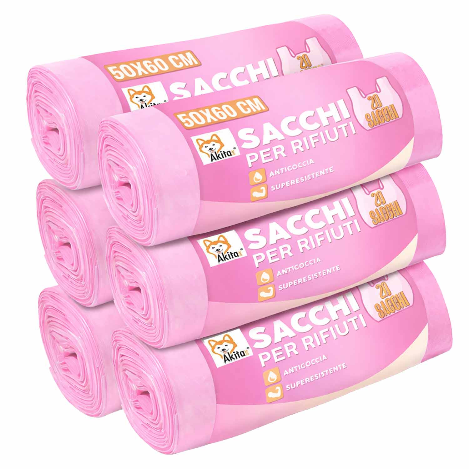 120 Sacchi Nettezza Antiforo Con Manici 50x60 cm Rosa foto 2