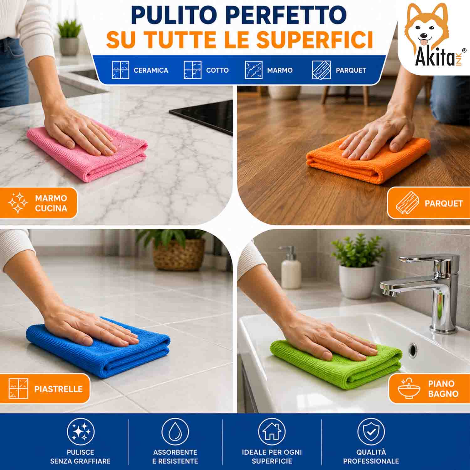 Akitaink Set 50 Panni in Microfibra Multiuso 30x30 cm foto 3