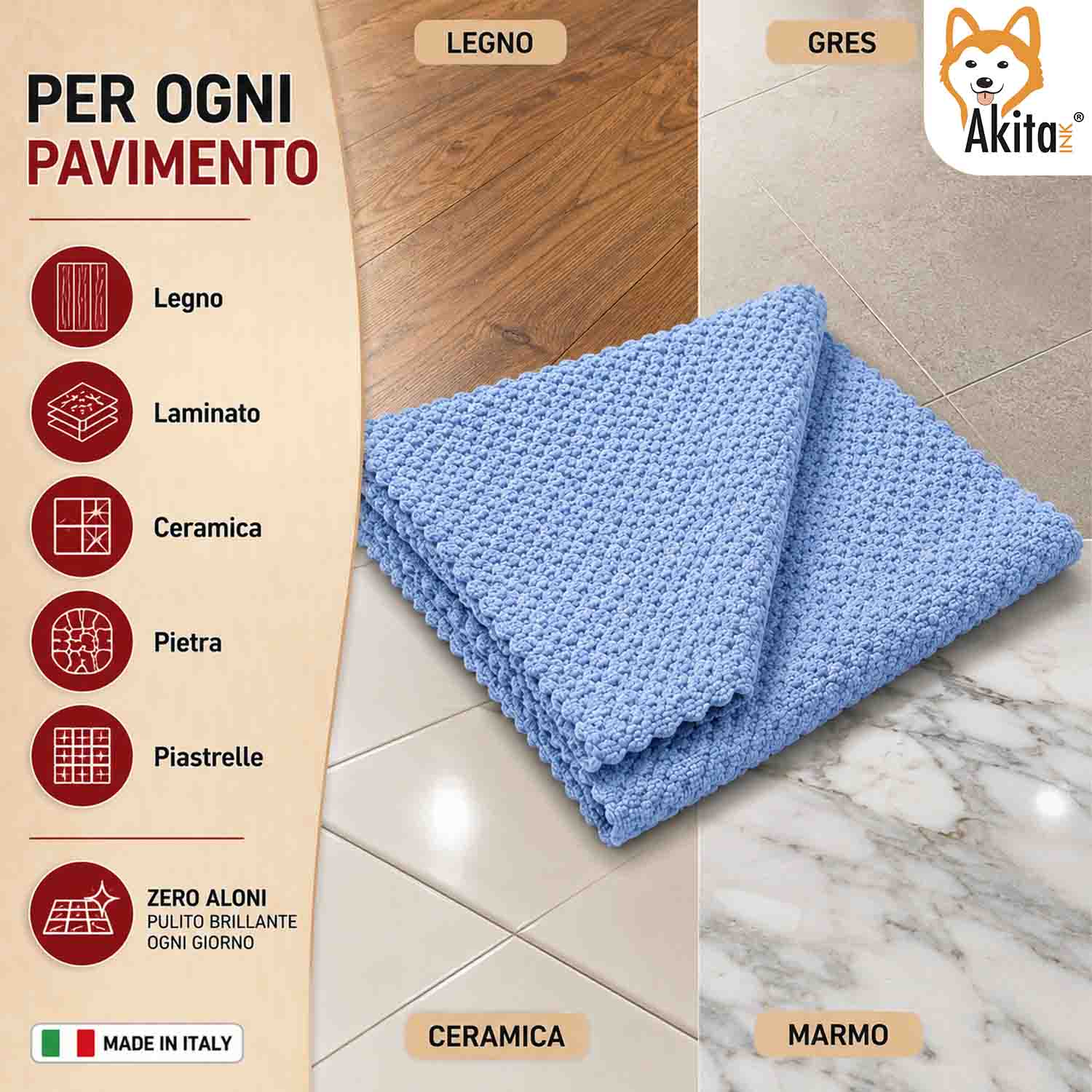 Akitaink 3 Panni Pavimenti Microfibra Arabico 50x70 cm foto 5