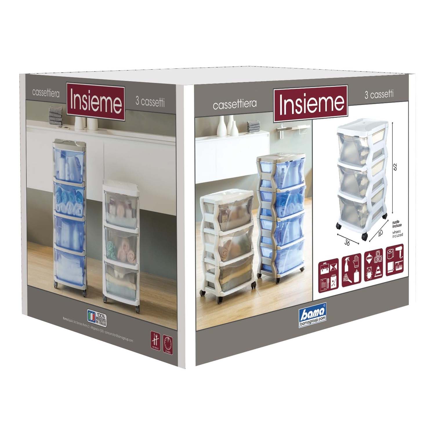 Bama Insieme Cassetti con Ruote Argento 36x40x62 cm foto 6