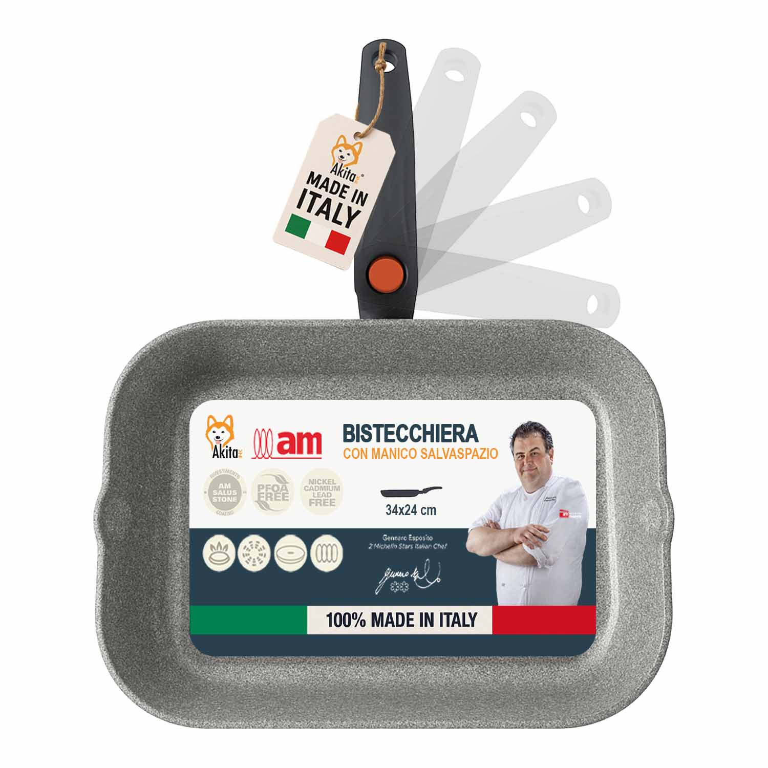 Bistecchiera stone 34x24 cm antiaderente salvaspazio 2 becchi