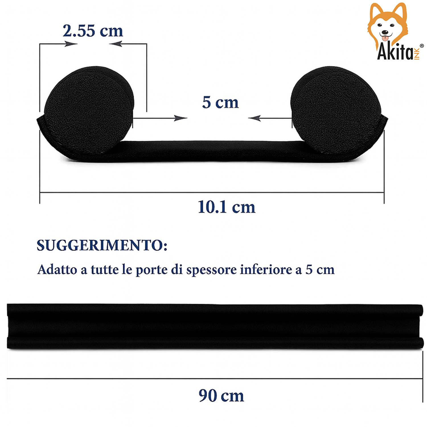 2 pz Paraspifferi Porta Doppia Guarnizione 90 cm Nero foto 5