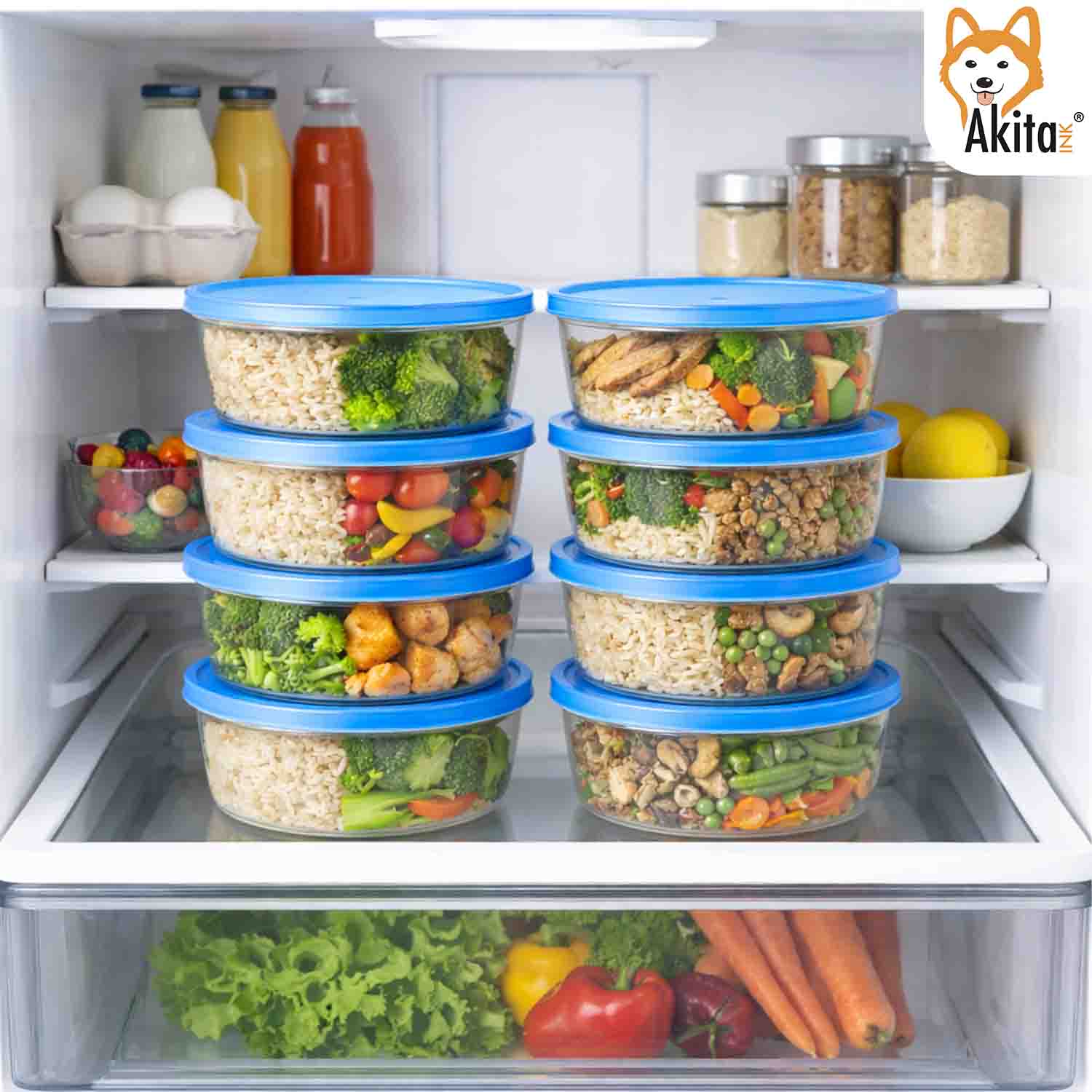 Set 12 Contenitori Tondi 500 ml con Coperchio Blu foto 4