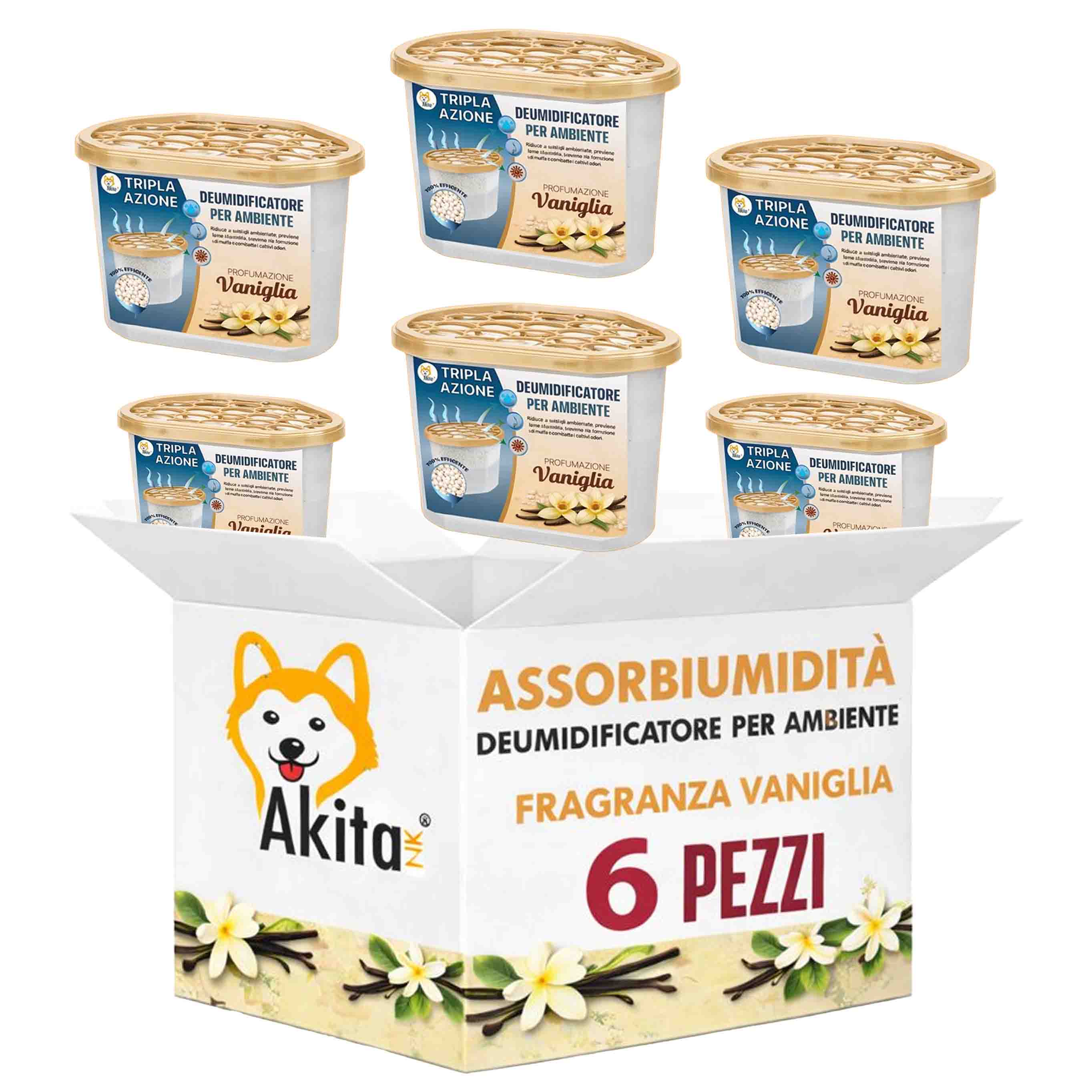Set 6 assorbiumidita' deumidificatori vaniglia 500 ml