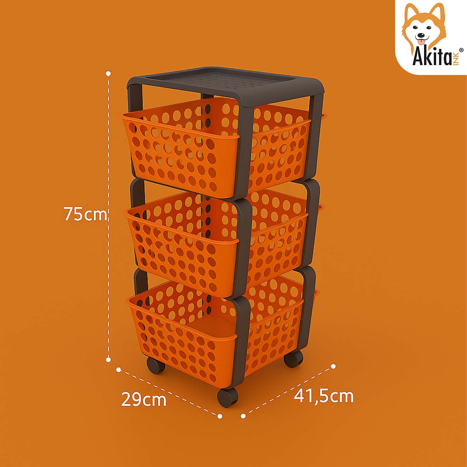 Carrello Portatutto 3 Ripiani Arancione con Ruote Salvaspazio foto 4