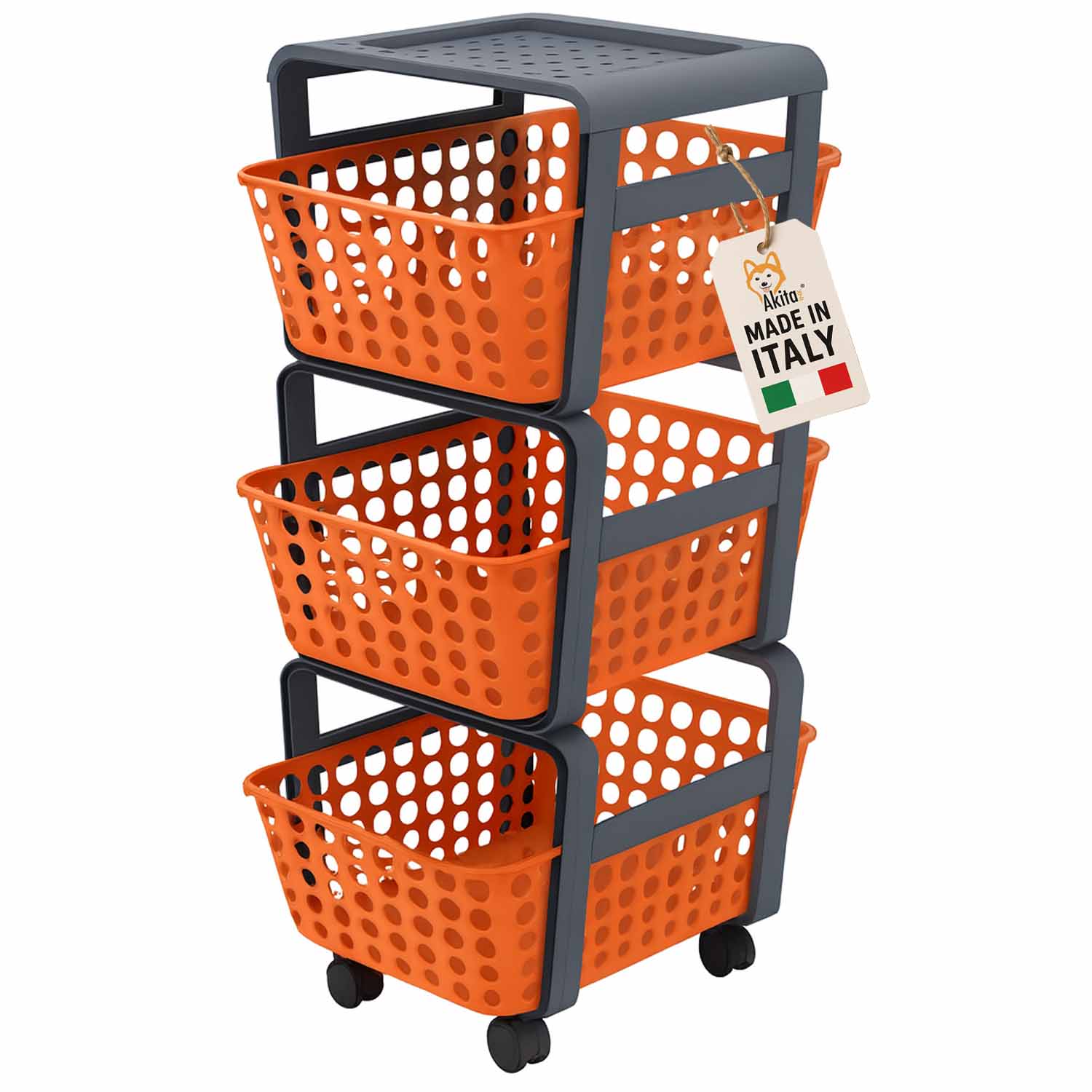 Carrello Portatutto 3 Ripiani Arancione con Ruote Salvaspazio foto 2