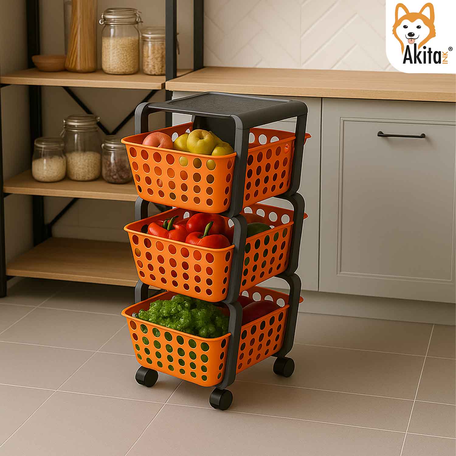 Carrello Portatutto 3 Ripiani Arancione con Ruote Salvaspazio foto 6