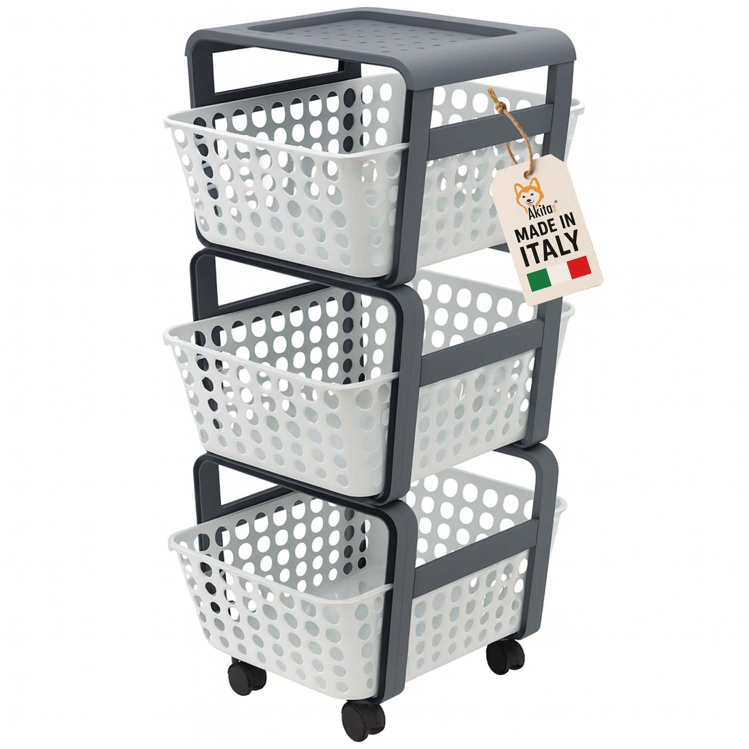 Carrello Portatutto 3 Ripiani Bianco con Ruote Salvaspazio foto 2