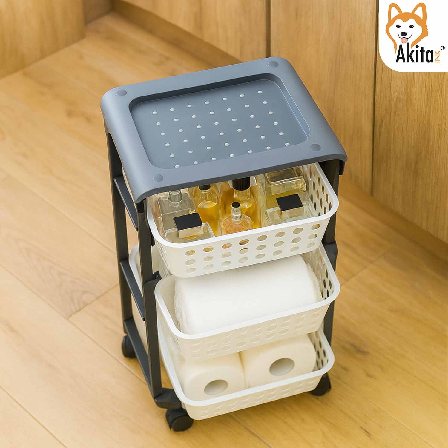 Carrello Portatutto 3 Ripiani Bianco con Ruote Salvaspazio foto 3