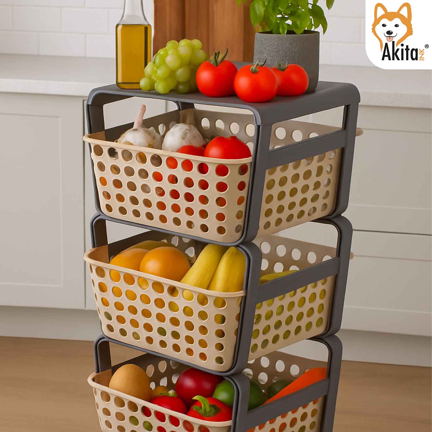 Carrello Portatutto 3 Ripiani Tortora con Ruote Salvaspazio foto 3