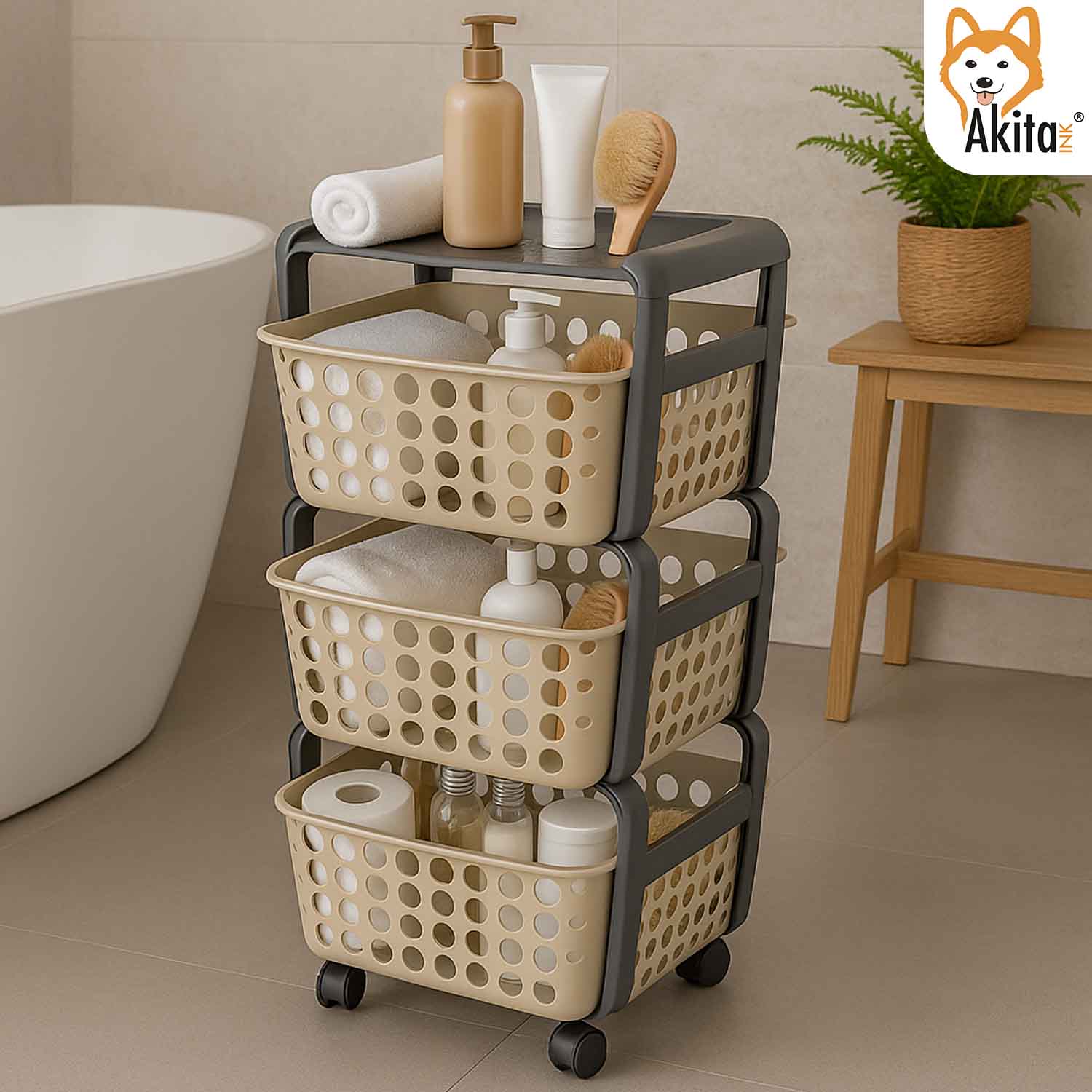 Carrello Portatutto 3 Ripiani Tortora con Ruote Salvaspazio foto 4