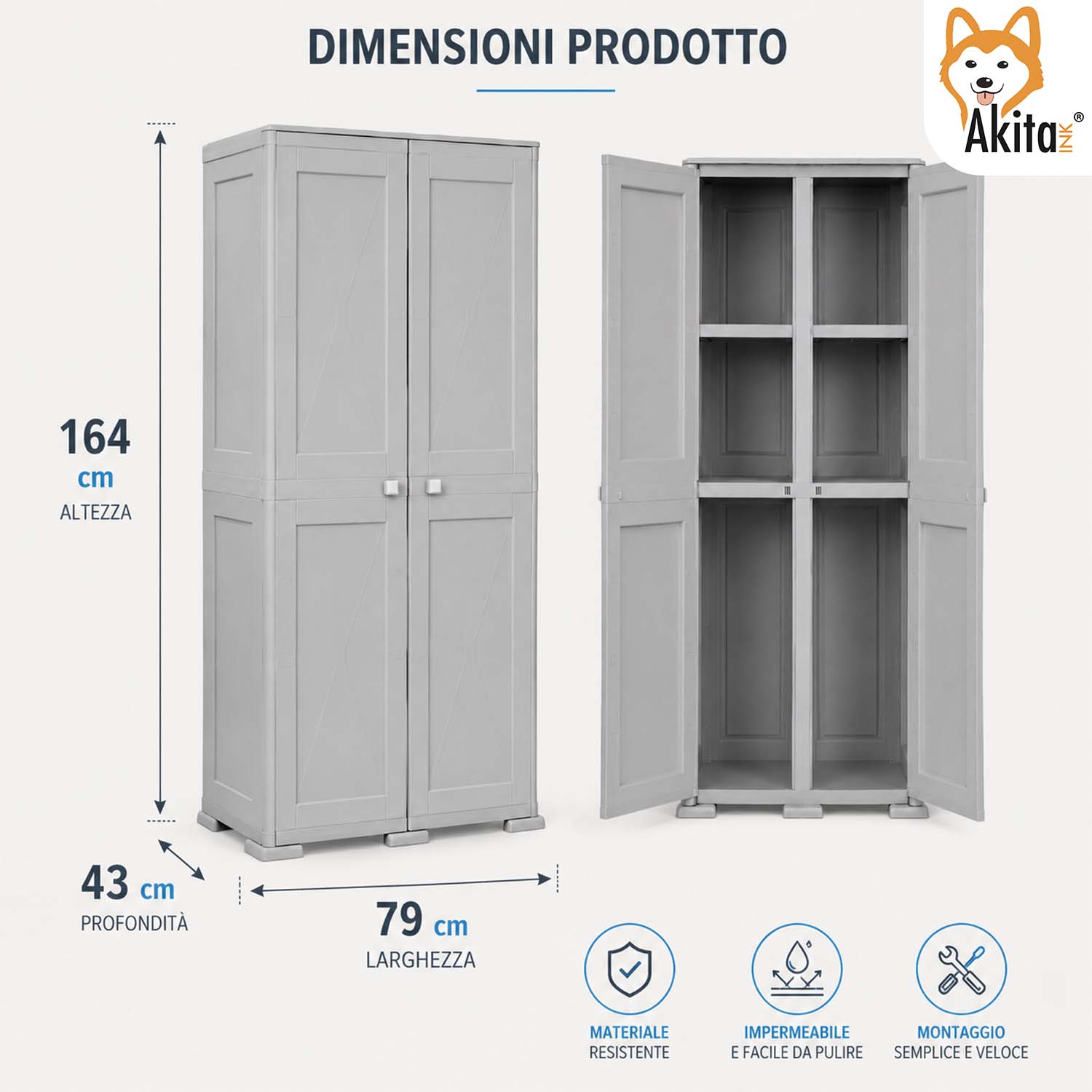Armadio Omnimodus Simplex con 2 Ripiani Grigio foto 3