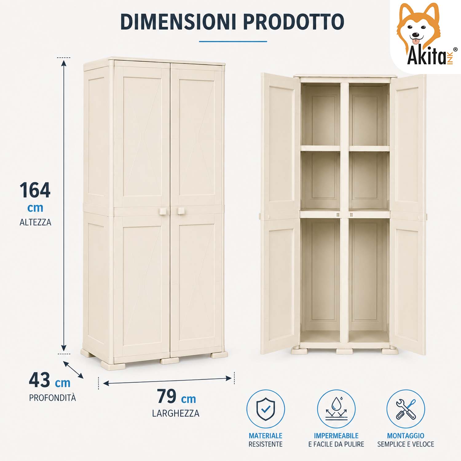 Armadio Omnimodus Simplex con 2 Ripiani Panna foto 3
