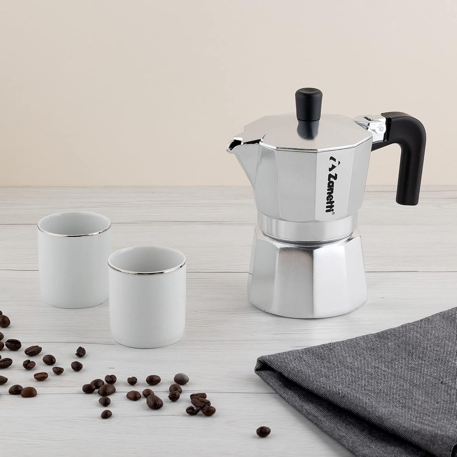 Moka Zanetti Mama 3 Tazze Alluminio Nero Antigoccia foto 6