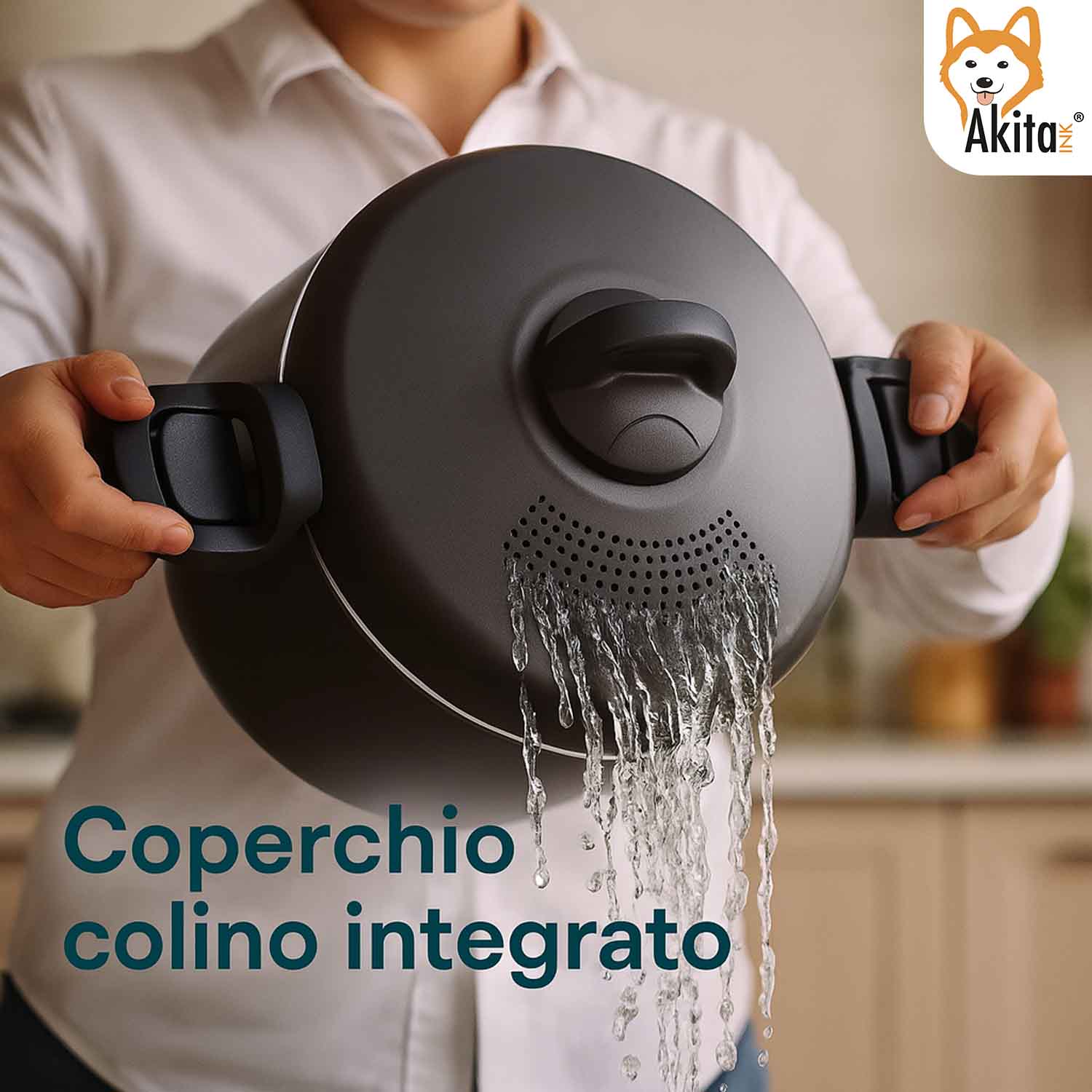 Pentola 22cm 5L Scolapasta Integrato Scoli' Antiaderente foto 6