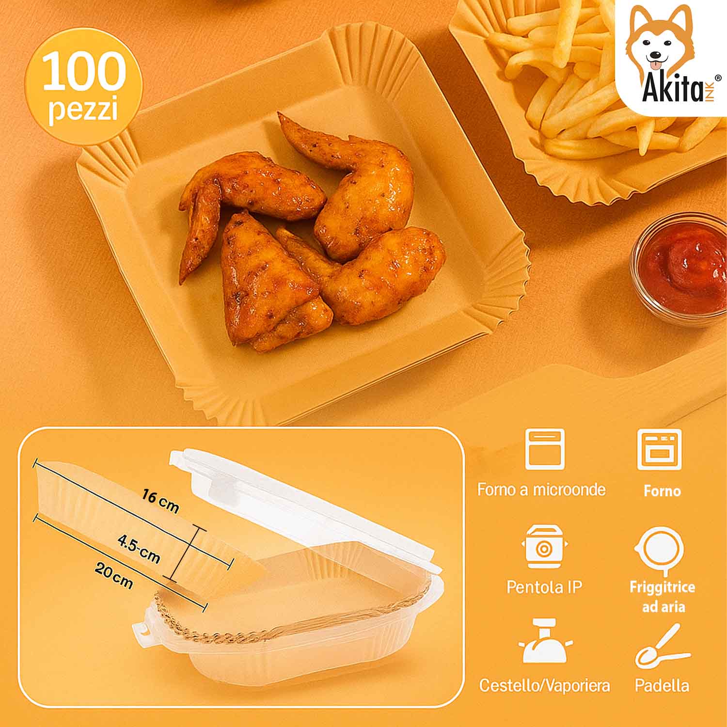 Carta Forno Friggitrice Aria 100 Fogli Quadrati 16-20cm foto 4