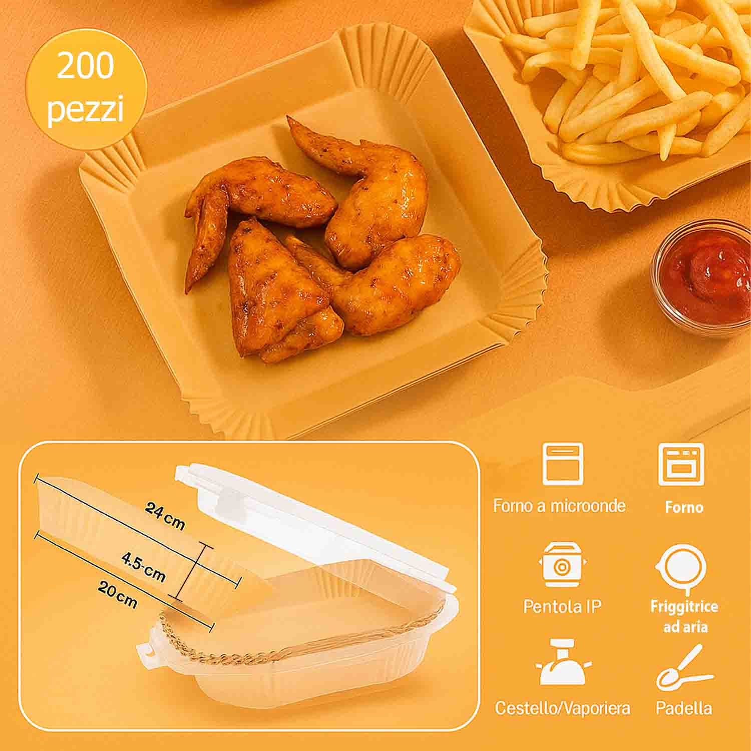 Carta Forno Friggitrice Aria 200 Fogli Quadrati 20-24cm foto 4