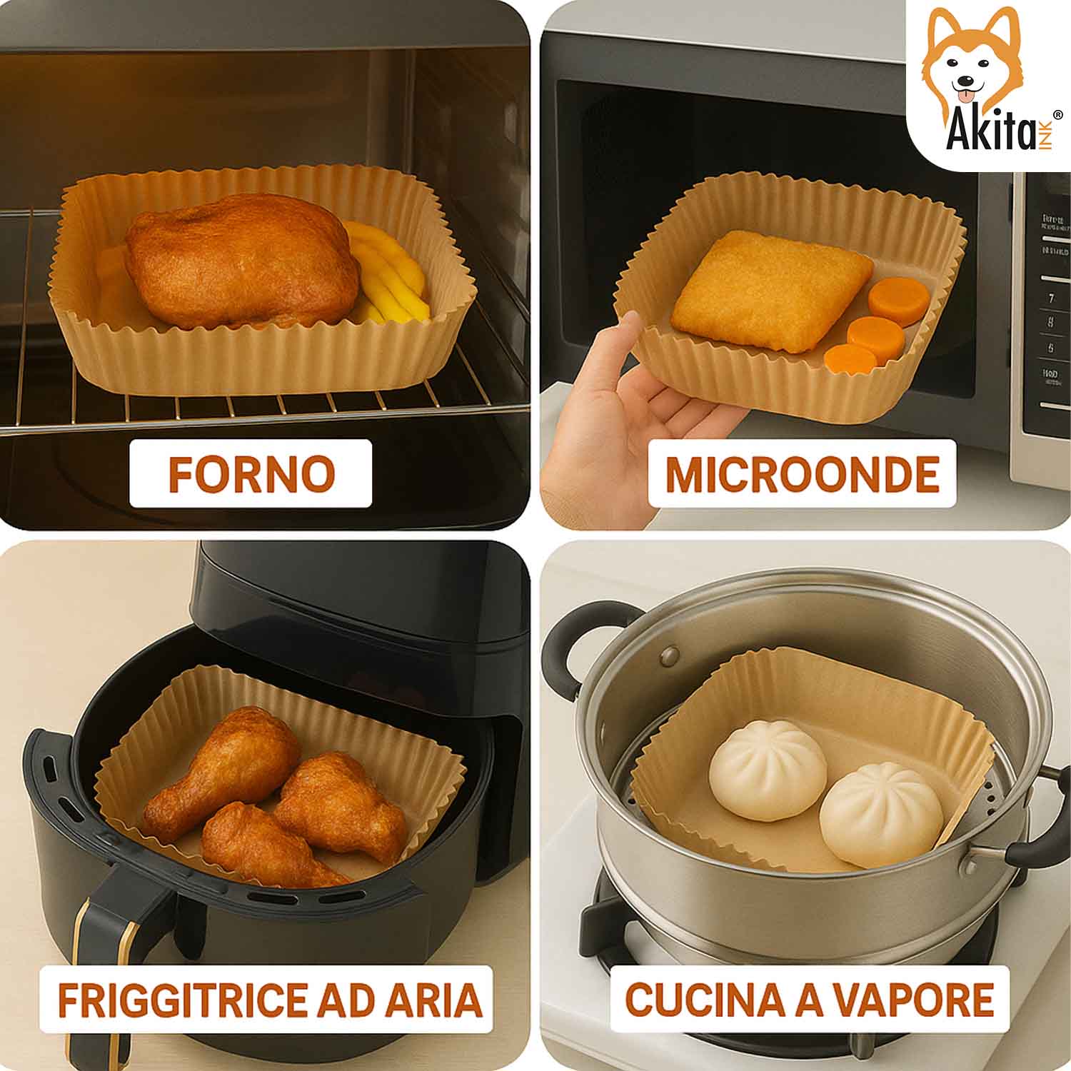 Carta Forno Friggitrice Aria 100 Fogli Quadrati 16-20cm foto 6