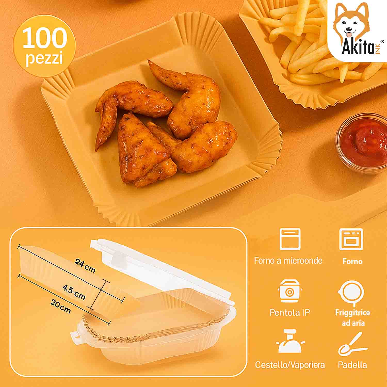 Carta Forno Friggitrice Aria 100 Fogli Quadrati 20-24cm foto 4