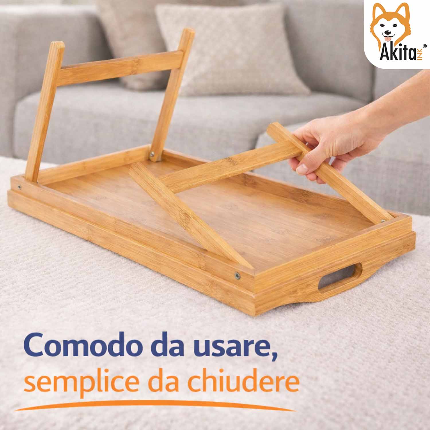 Vassoio Tavolino Letto Pieghevole in Bamboo 50x30 cm foto 4