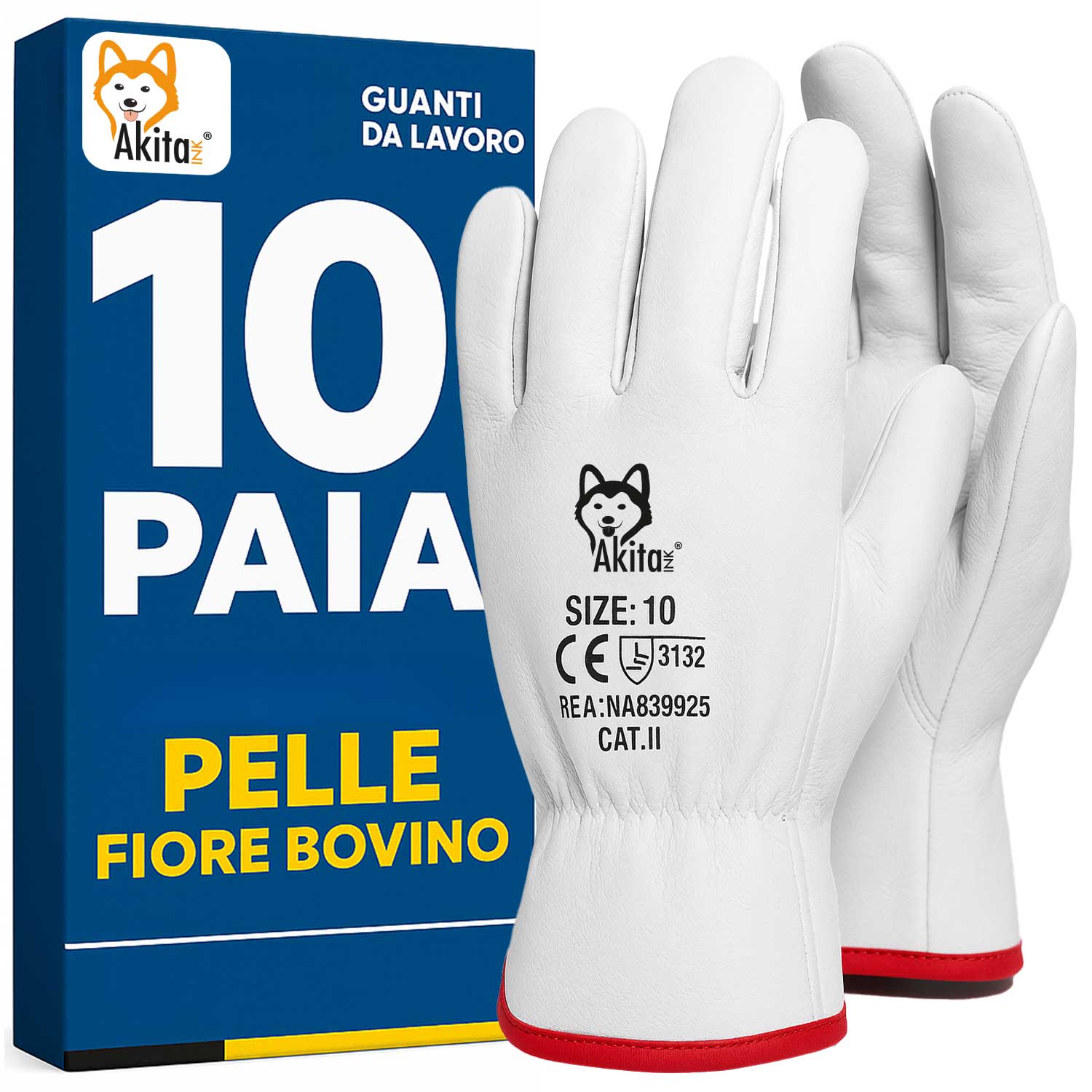 Guanti da lavoro pelle bovino 10 paia taglia 10