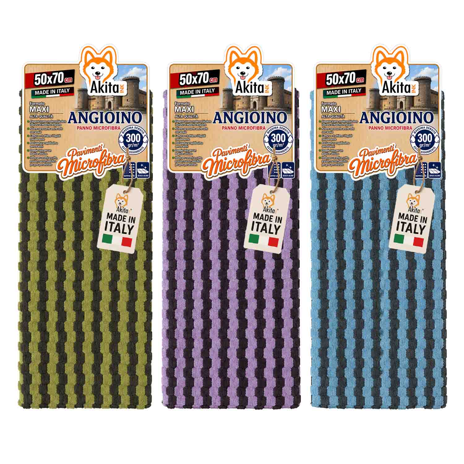 Akitaink 3 Panni Pavimenti Microfibra Angioino 50x70 cm foto 2