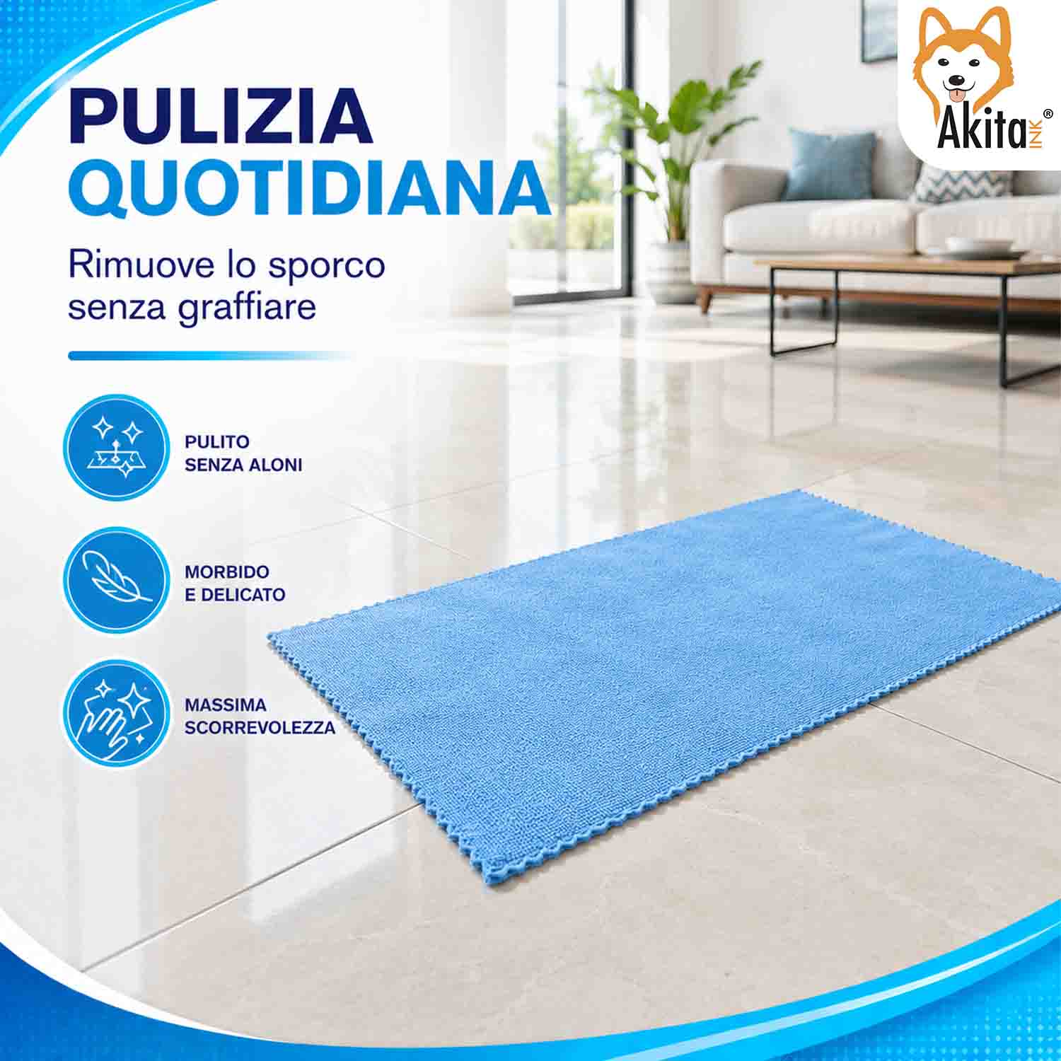 Akitaink 3 Panni Pavimenti Microfibra Clean Master 50x70 cm foto 3