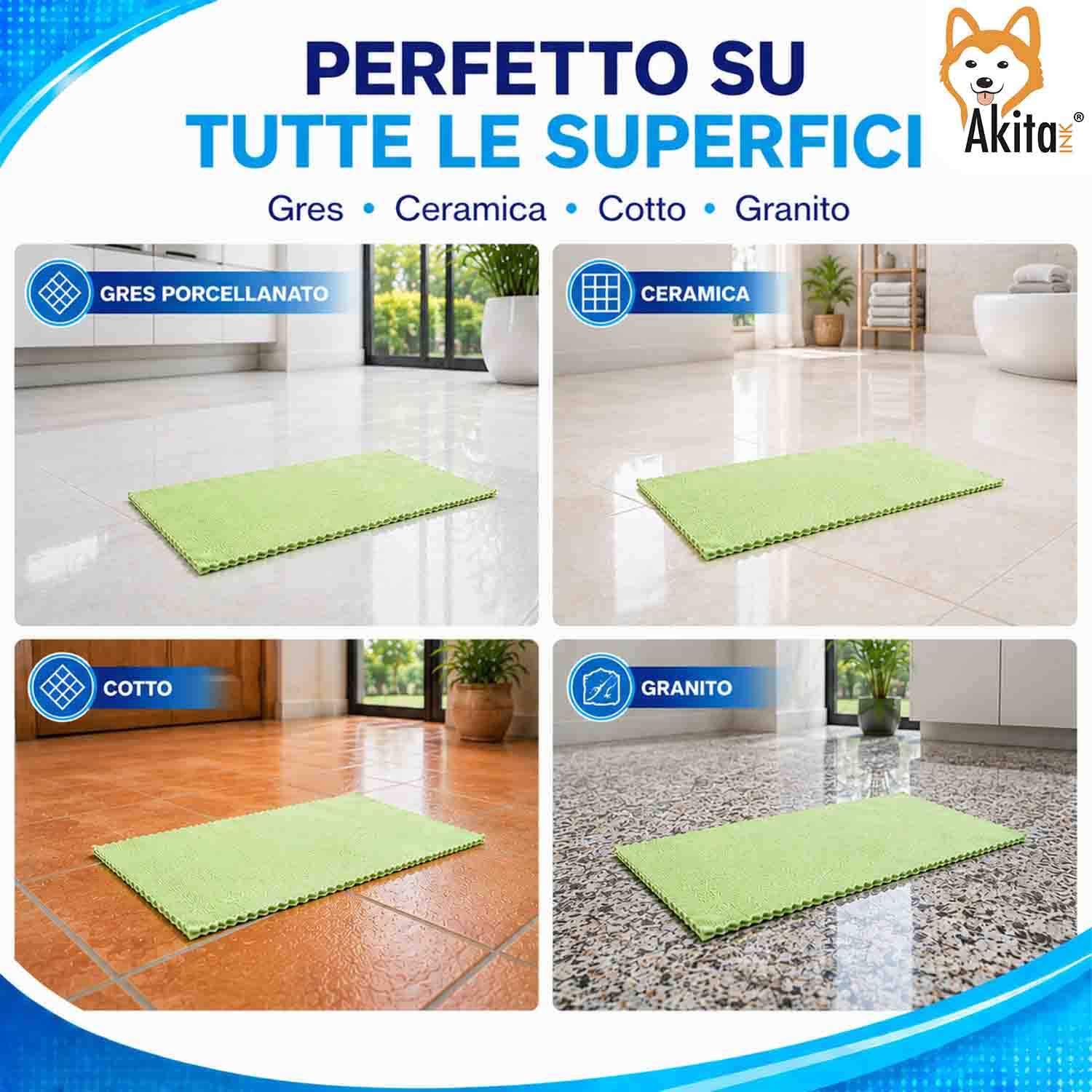 Akitaink 3 Panni Pavimenti Microfibra Clean Master 50x70 cm foto 4