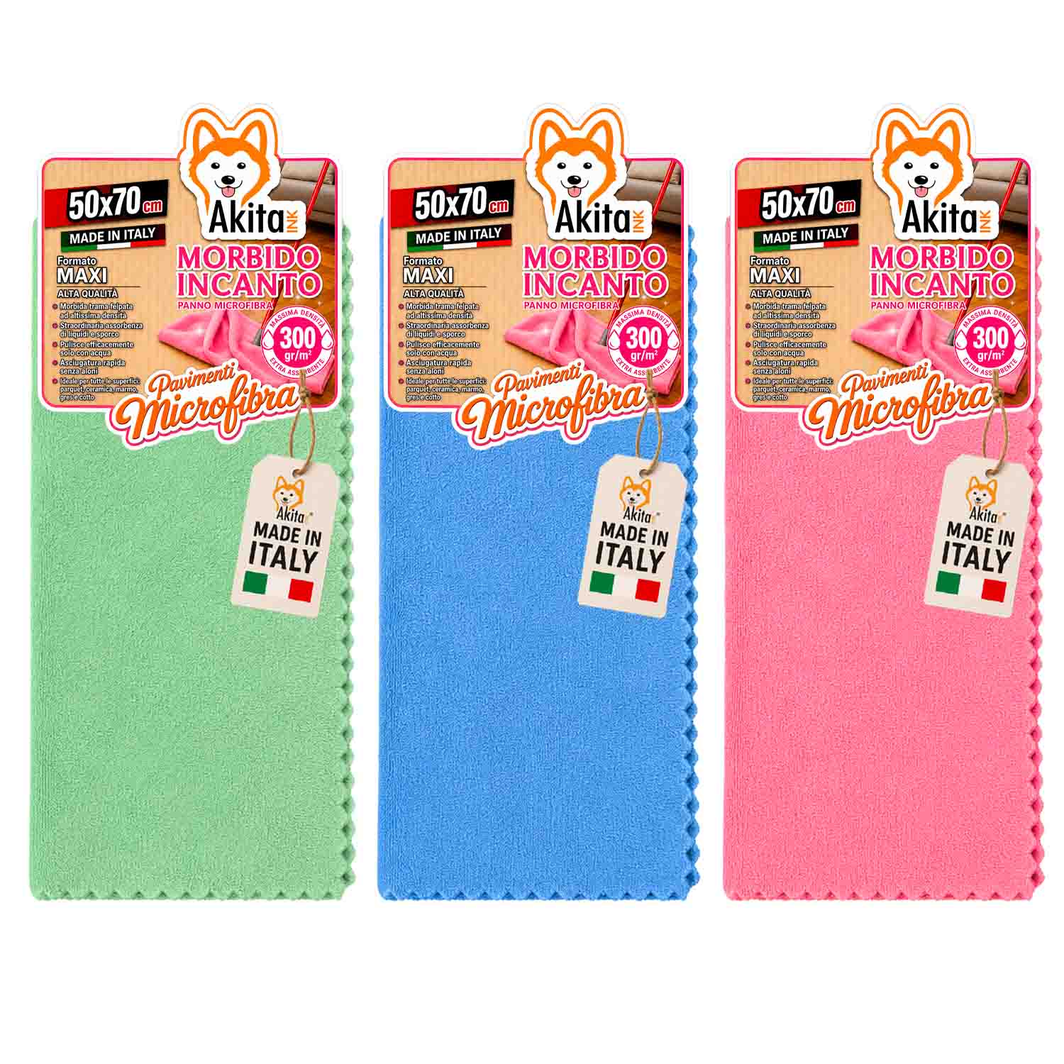 Akitaink 3 panni pavimenti microfibra morbido incanto 50x70 cm