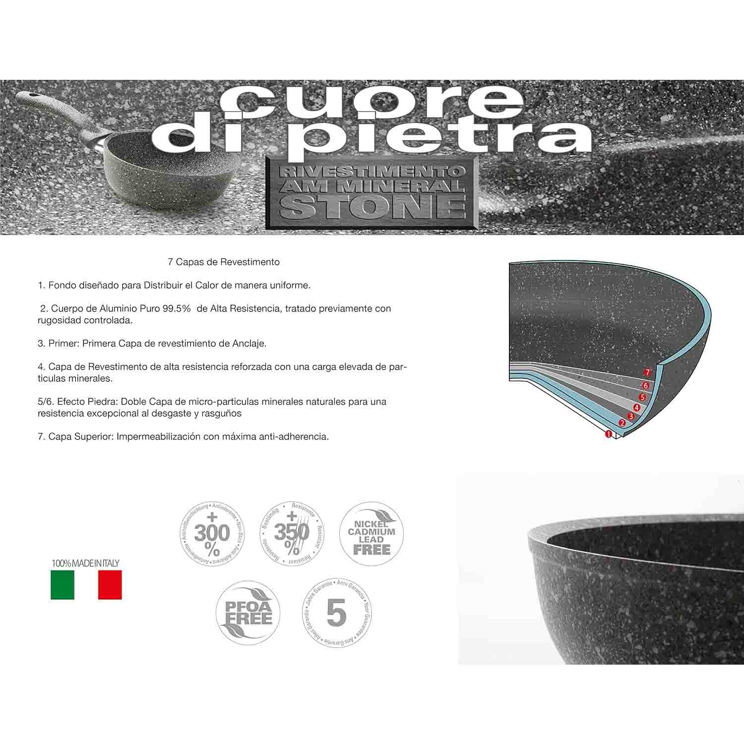 Padella 32 cm Antiaderente Effetto Pietra - Accademia Mugnano foto 6