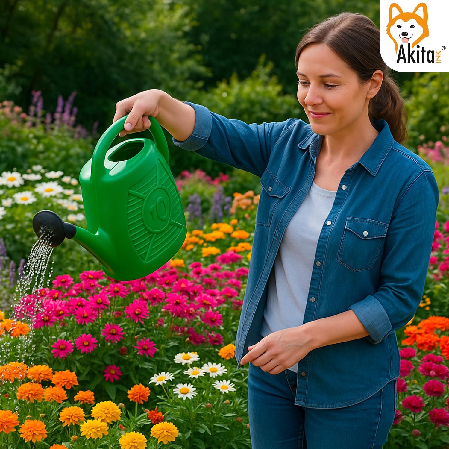 Annaffiatoio plastica riciclata 6L verde giardinaggio foto 3