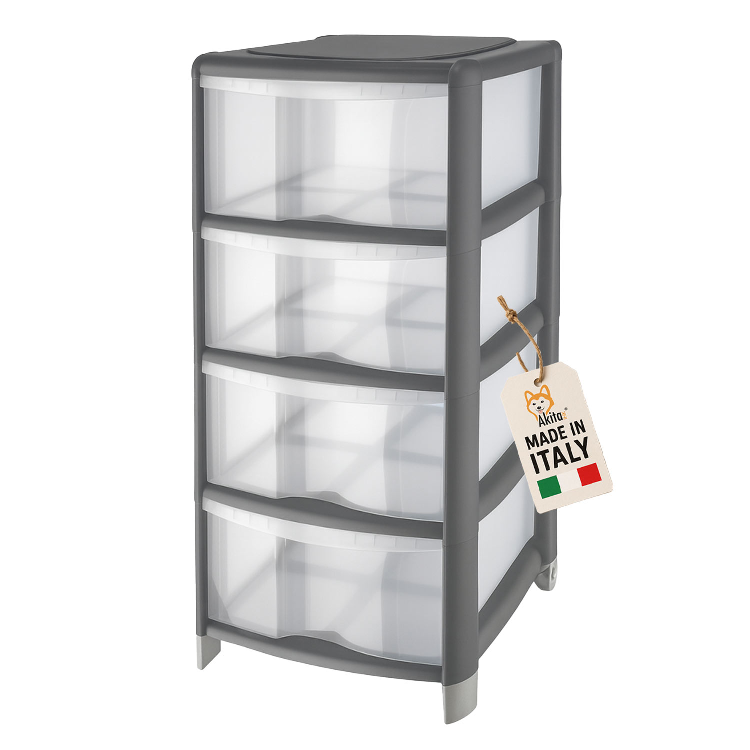 Cassettiera grigia trasparente plastica 4 cassetti