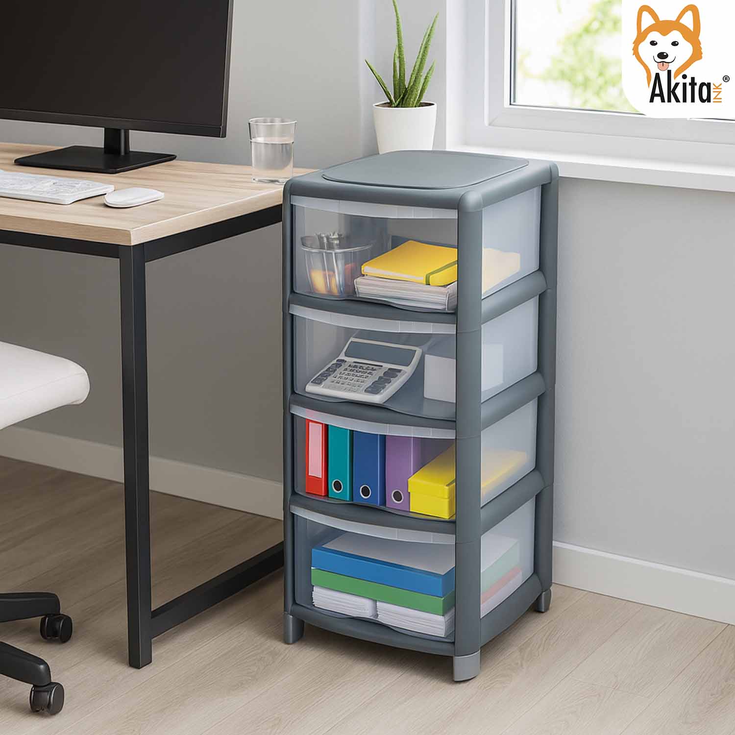 Cassettiera Grigia Trasparente Plastica 4 Cassetti foto 3