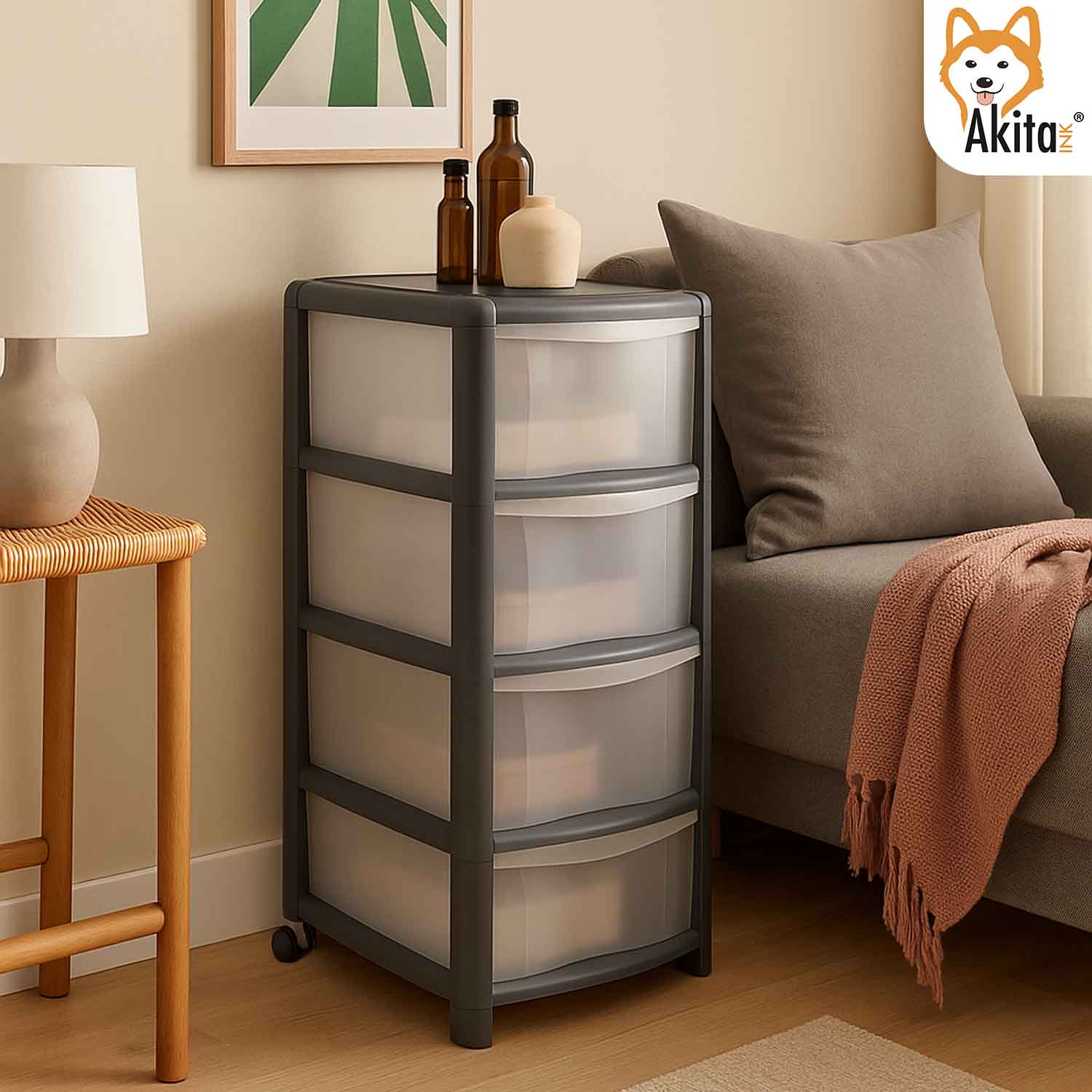 Cassettiera Grigia Trasparente Plastica 4 Cassetti foto 5