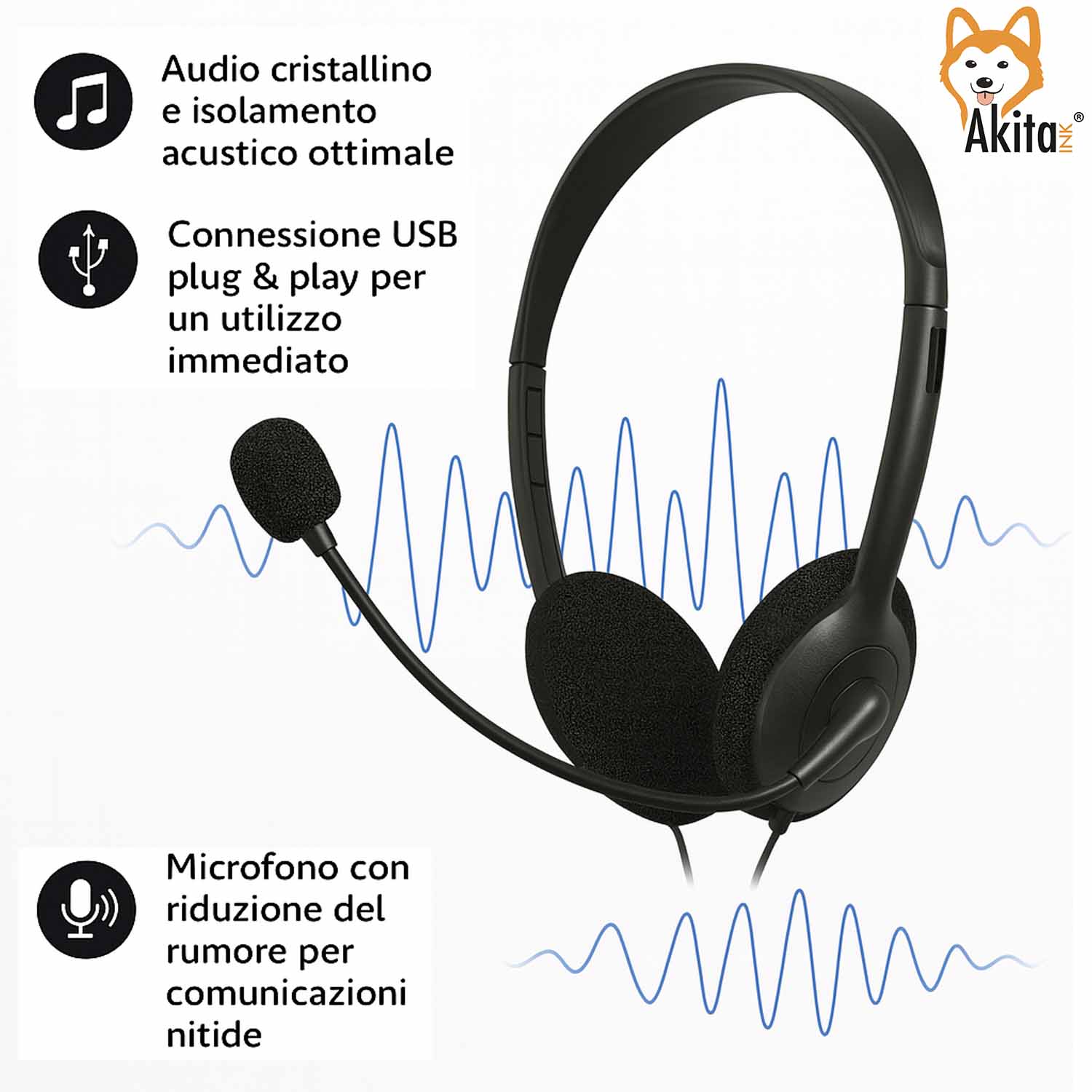 Cuffia AKITAINK USB con Microfono per Ufficio foto 6