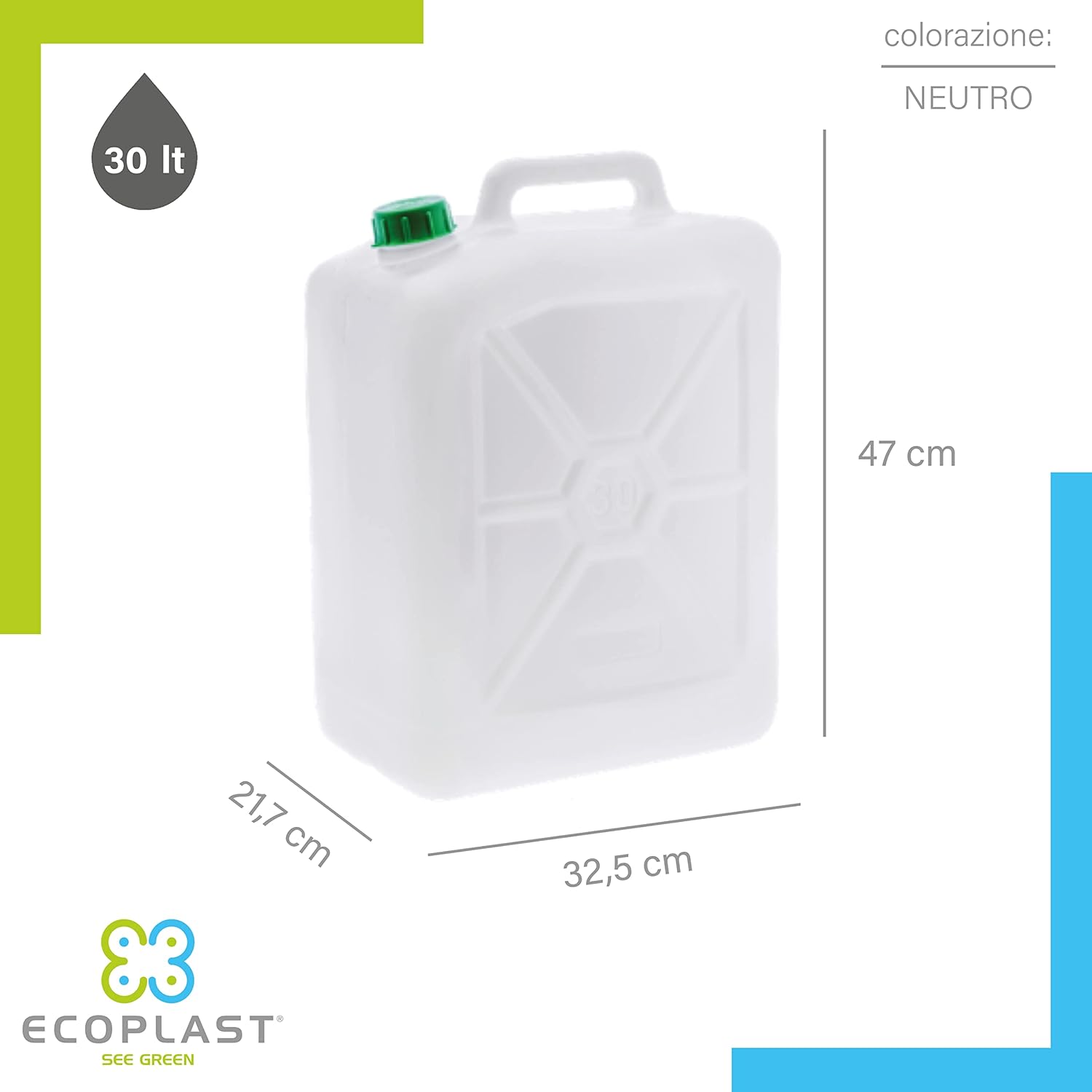 Ecoplast Tanica 30L in Plastica Neutra, Made in Italy foto 3