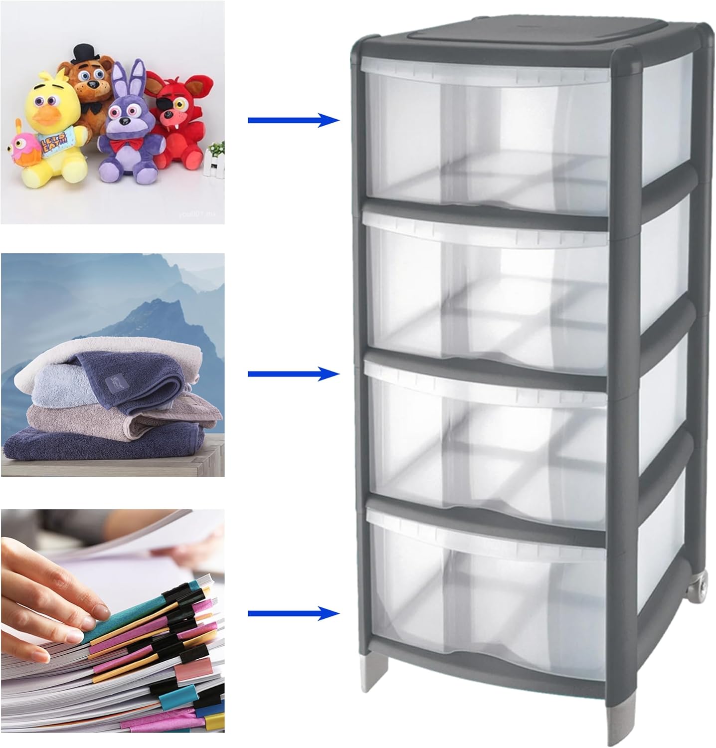 Tontarelli Cassettiera Bambu 4 Cassetti Grigio 36x34x80 cm foto 3