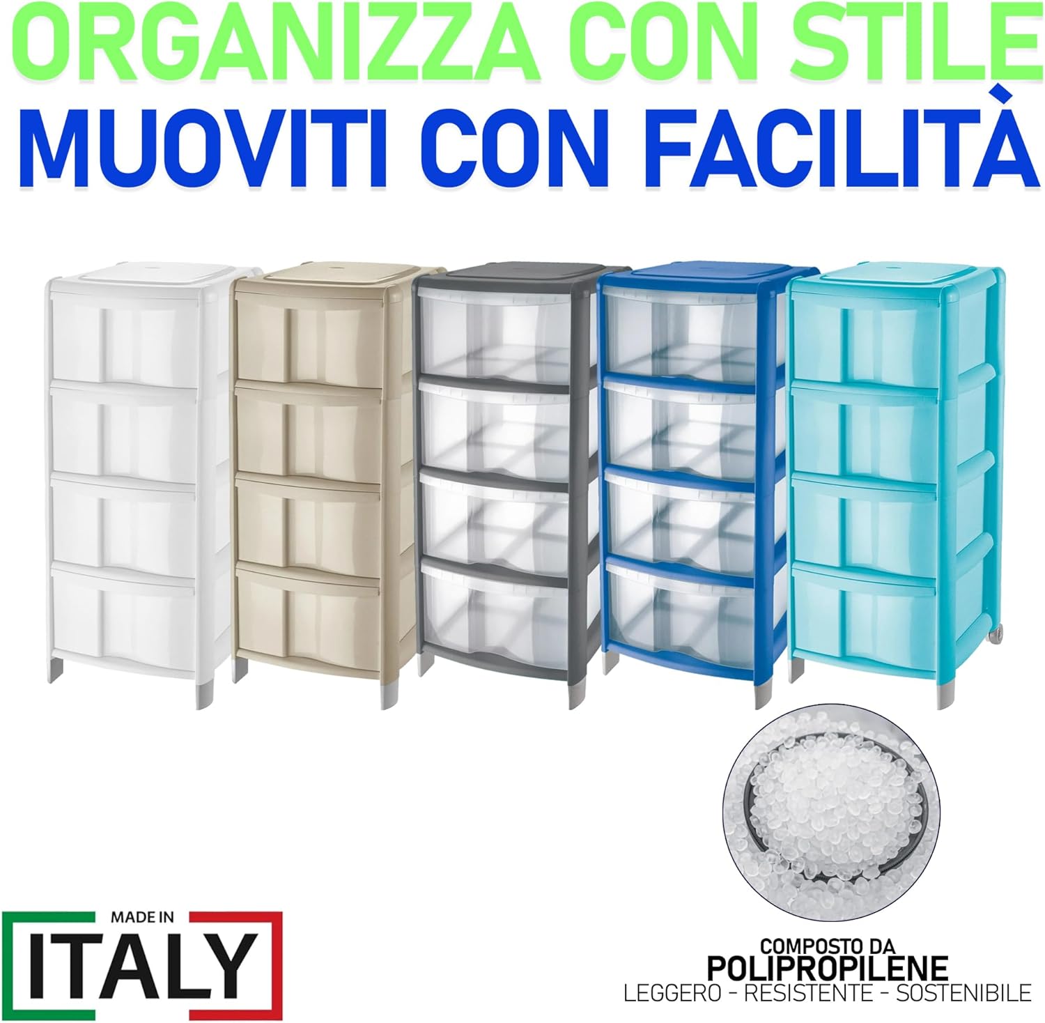 Tontarelli Cassettiera Bambu 4 Cassetti Grigio 36x34x80 cm foto 6