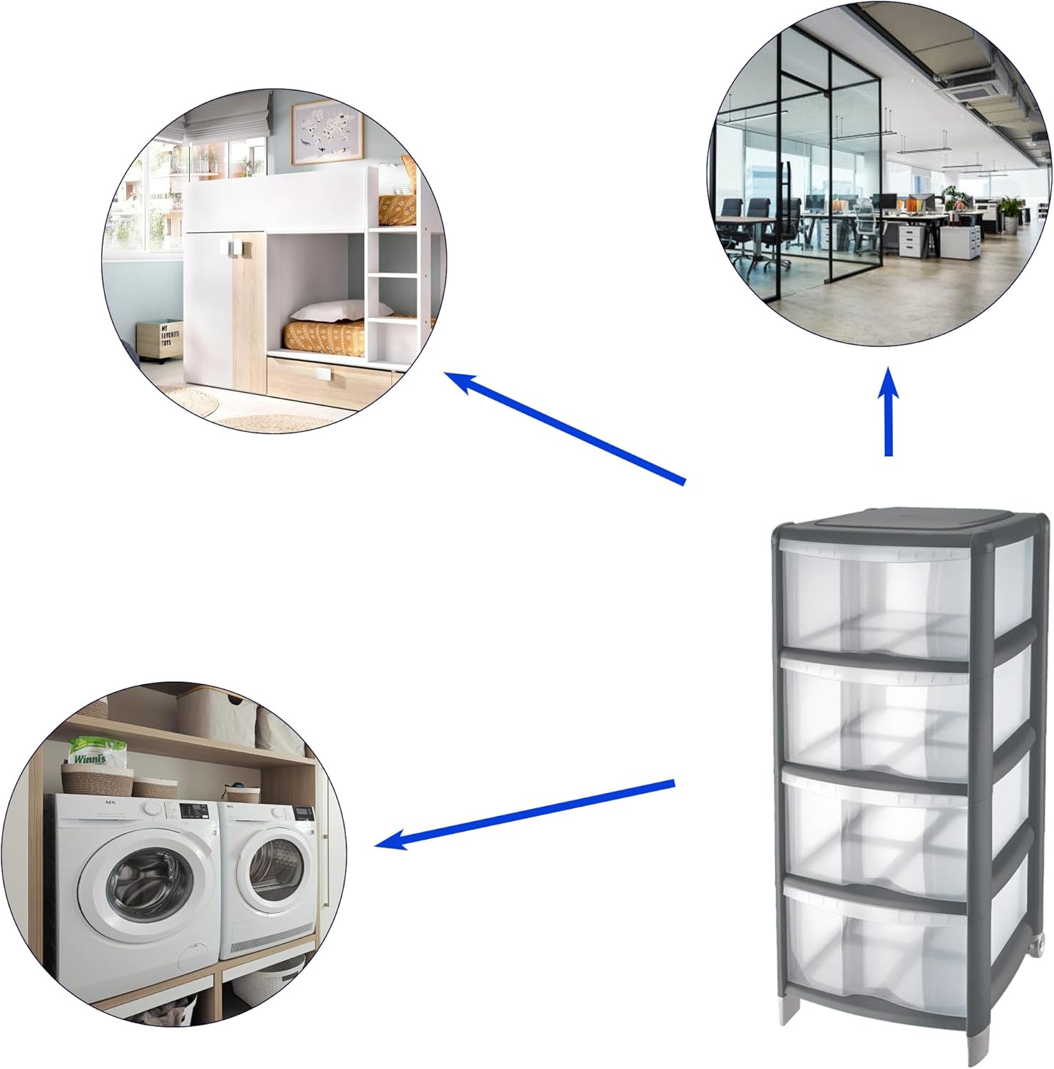 Tontarelli Cassettiera Bambu 4 Cassetti Grigio 36x34x80 cm foto 4