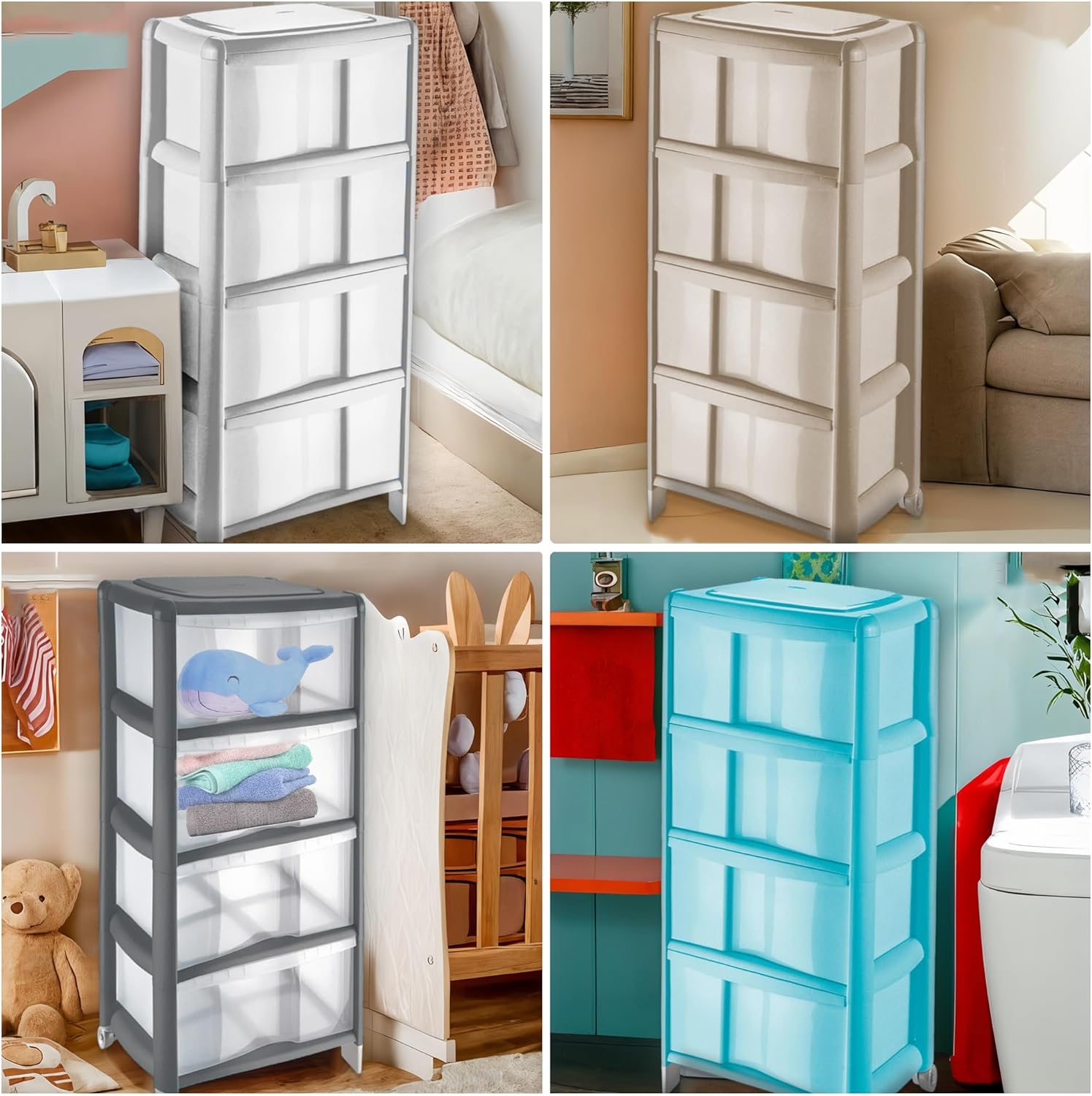 Tontarelli Cassettiera Bambu 4 Cassetti Grigio 36x34x80 cm foto 5