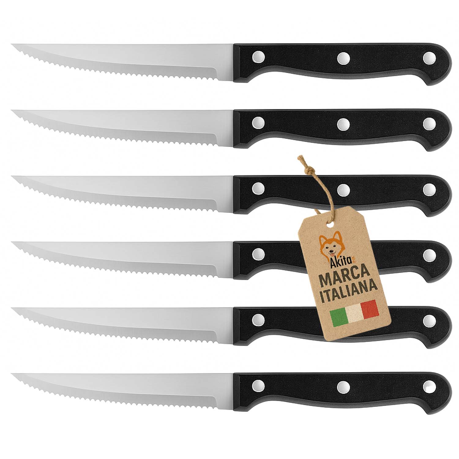 Akitaink set 6 coltelli bistecca classic acciaio inox 11cm