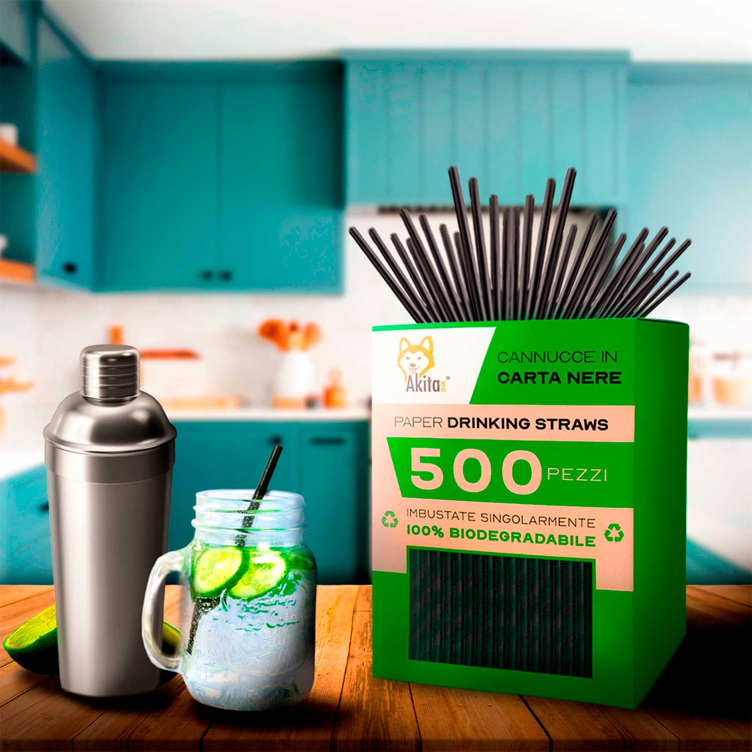 Akitaink [500 pezzi - 20 cm - 6mm] Cannucce per cocktail nere in carta - Nero foto 3
