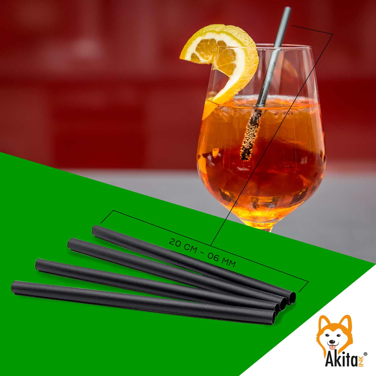 Akitaink [500 pezzi - 20 cm - 6mm] Cannucce per cocktail nere in carta - Nero foto 6