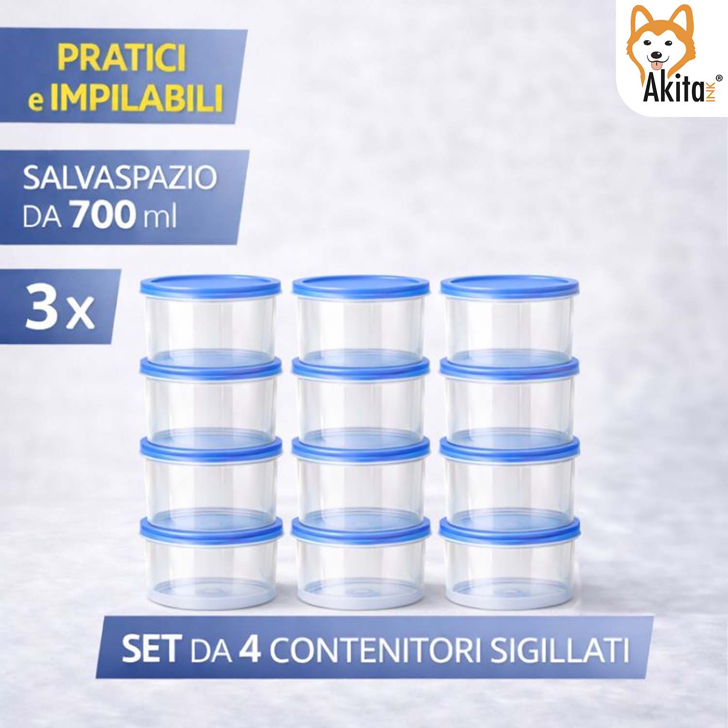 Set 12 Contenitori Tondi 700 ml con Coperchio Blu foto 6
