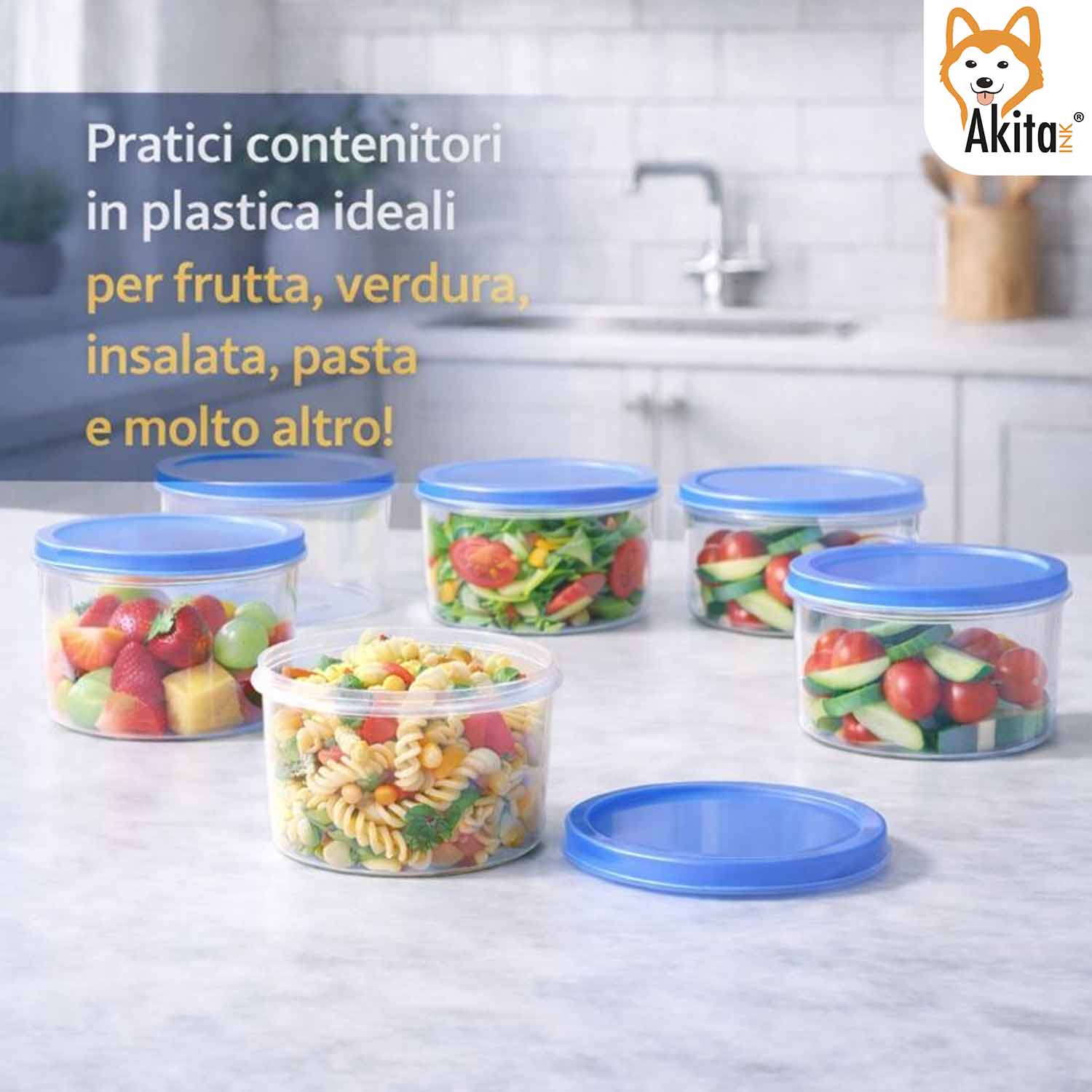 Set 12 Contenitori Tondi 700 ml con Coperchio Blu foto 5